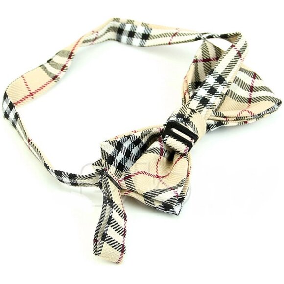 New Plaid Khaki Adjustable Bow Tie Men Boy - Picture 4 of 4